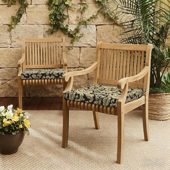 LVTXIII Outdoor Chair Cushions, Fade-Resistant Patio Furniture Cushions Outdoor Chair Pads with Ties for Dining Chairs and Garden Furniture Use, 19"x19"x2" 2 Pack, Jacobean Black