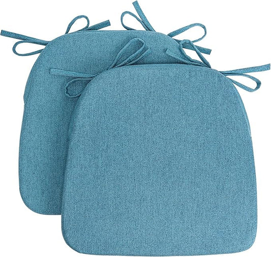 Sunsleek Chair Cushions for Dining Chairs, D-Shaped Seat Cushions with Removable Washable Cover and Ties, Chair Pads for Kitchen, Indoor Dining Room, Patio Chairs, 17'' x 16'', Set of 2, Blue