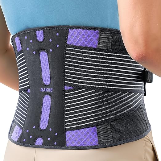 Rakiie Slim Back Brace for Lower Back Pain Relief, Lightweight & Breathable Back Support Brace for Men Women, Ergonomic Light Lumbar Support for Everyday Wear, Purple XXL