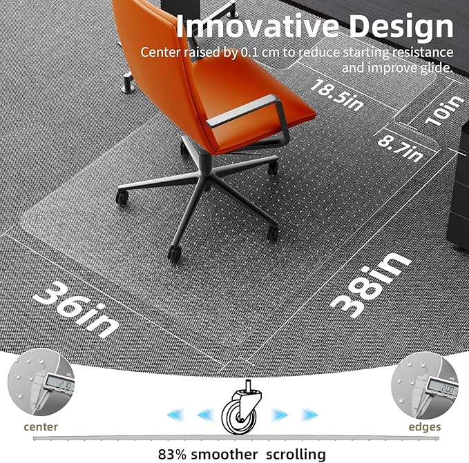 Office Chair Mat for Carpet: 36" x 48" Clear Floor Mats with Lip，Computer Desk Floor Mat -PVC Plastic Rug Carpet Protector Mats for Gaming Chair Under Desk Pad for Rolling Chair，Easy Glide