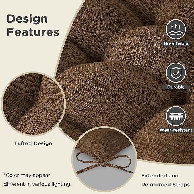 AddGrace Rocking Chair Cushions Indoor Tufted Cushions for Rocking Chairs with Ties Comfortable Textured Fabric Set of Seat & Back Cushion 21x17/17x17 (Brown)