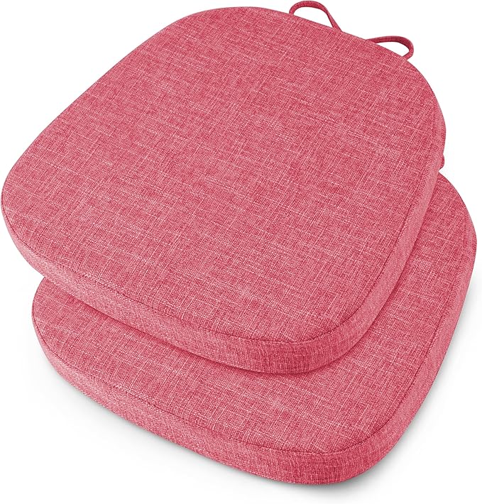 OVOV 14x14 Chair Cushions for Metal Dining Chairs Set of 2 Non Slip Thick Textured Chair Pads for Dining Chairs with Ties and Removable Cover (2, Pink)