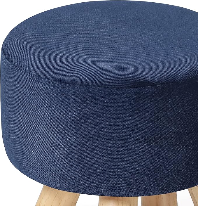 Homebeez Round Ottoman Stool Velvet Foot Rest, Small Footstool with Non-Skid Legs (Dark Blue)
