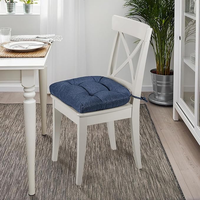 SQUARE MOON D-Shaped 3" Thick Chair Cushions, Chair Pads for Dining Chairs and Kitchen Chairs, Indoor Dining Room Seat Cushions with Ties, Machine Washable, 17" x 16" x 3", 4/Pack, Navy Blue