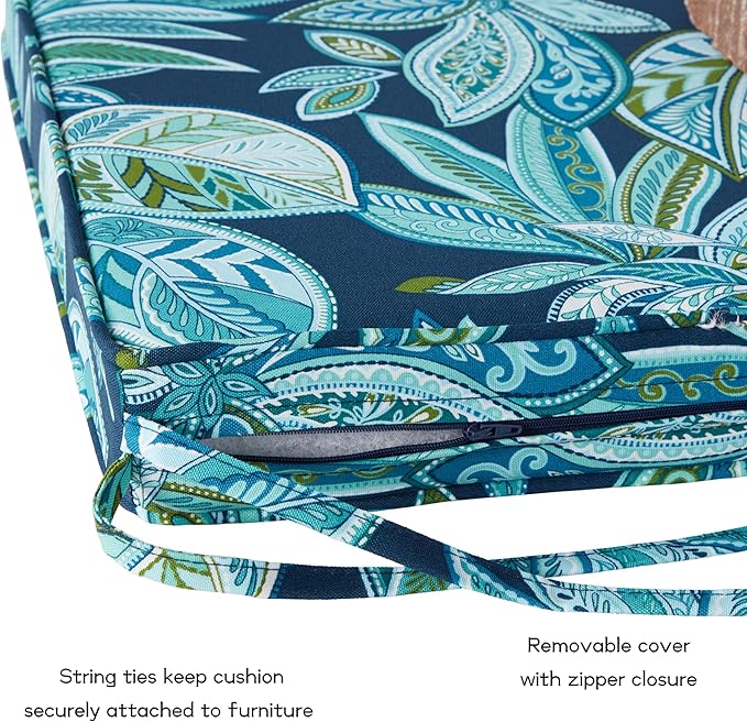 Outdoor 18 inch Square Patio Dining Chair Pads – Comfortable Fiber-Filled Seat Cushions with Ties, Reversible Polyester Fabric - Botanical Crestwood, Set of 2