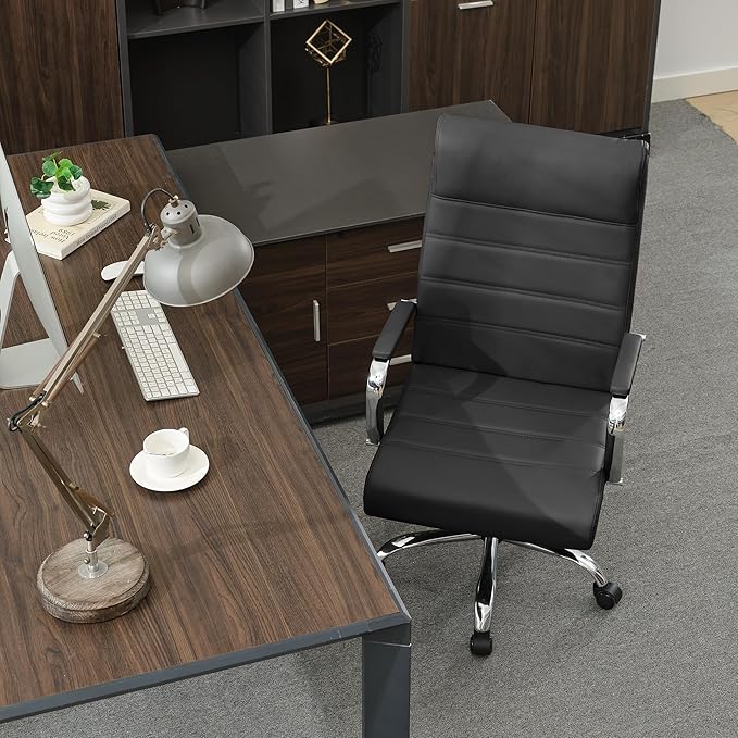 Office Desk Chair,Modern Leather Conference Room Chairs,High Back Ergonomic Home ofiice Chair,Adjustable Height Swivel Executive Computer Chair with Armrest and Padded Seat（Black）