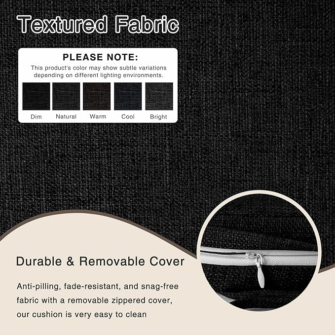 OVOV 14x14 Chair Cushions for Metal Dining Chairs Set of 4 Non Slip Thick Textured Chair Pads for Dining Chairs with Ties and Removable Cover (4, Black)