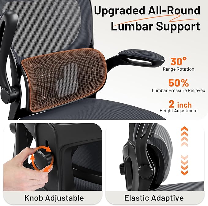 AreShark Drafting Office Chair - Ergonomic Tall Office Chair with Adjustable Footrest Ring - Counter Height Adjustable Rolling Standing Desk Chair with Lumbar Support and Flip-up Armrests for Home