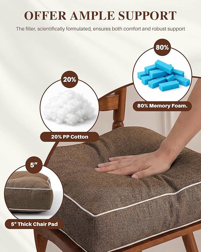 Rocking Chair Cushions Indoor, 5-inch Thicken Seat Cushion with Memory Foam Non-Slip Tufted Chair Pads Set of Seat & Back Cushion for Outdoor Rocker Living Room, Dark Brown, 22x17x5/17x17x5