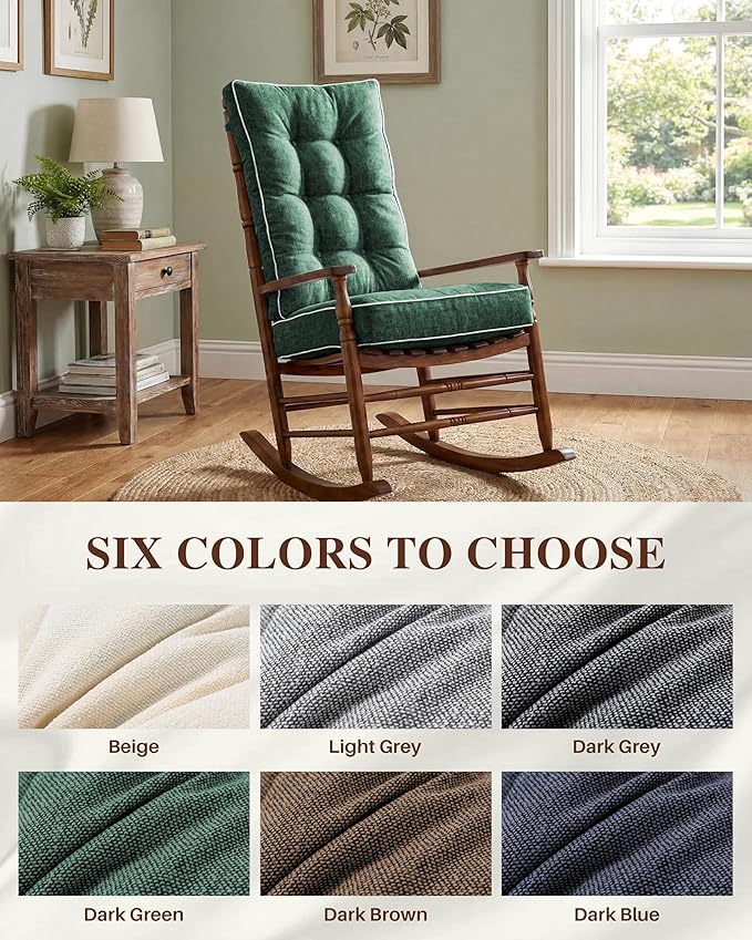 Rocking Chair Cushions Indoor, 5-inch Thicken Seat Cushion with Memory Foam Non-Slip Tufted Chair Pads Set of Seat & Back Cushion for Outdoor Rocker Living Room, Dark Green, 22x17x5/17x17x5