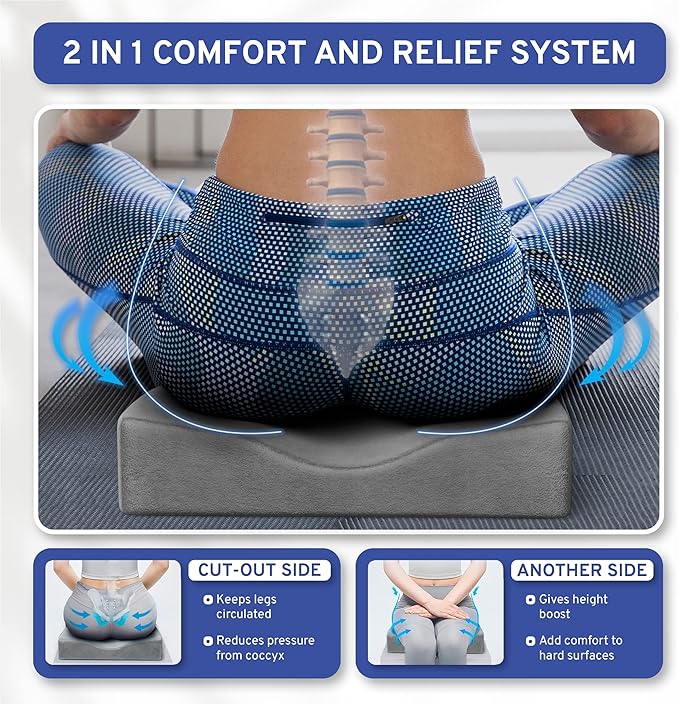 Wedge Car Height Booster Seat Cushion - Office Chair Cushion - Memory Foam Tailbone Pain Relief Cushion for Driving, Office, Gaming Chair - Orthopedic Lower Back, Tailbone, Coccyx, HIPS Support