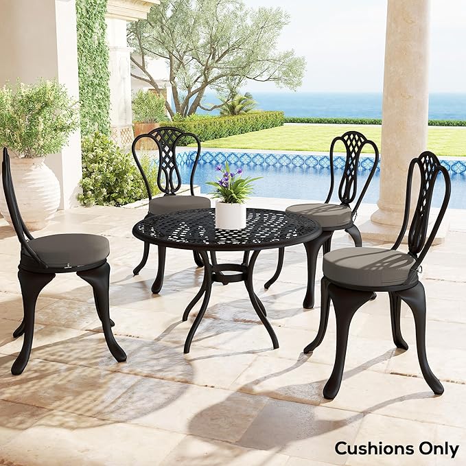 Outsunny Outdoor Bistro Chair Cushions Set of 4 with Machine Washable Cover, 15" x 15" x 3" Thick Round Seat Cushions for Patio Furniture with Ties, Chair Pads for Dining Chairs, Dark Gray