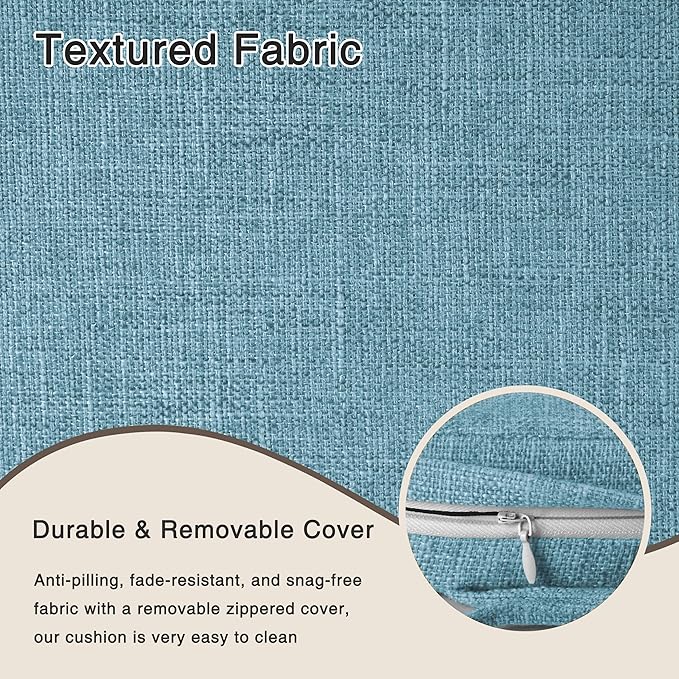 OVOV 14x14 Chair Cushions for Metal Dining Chairs Set of 2 Non Slip Thick Textured Chair Pads for Dining Chairs with Ties and Removable Cover (2, Light Blue)