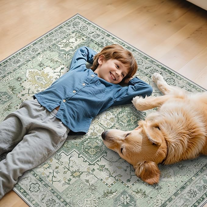 48"x60" Office Chair Mat for Hardwood Tile Floor, Under Desk Carpet Protector for Rolling Computer Chair Mat, Machine Washable Area Rug, Anti-Slip 1/5" Thick Low Pile Thin Vinyl Floor Mat, Green
