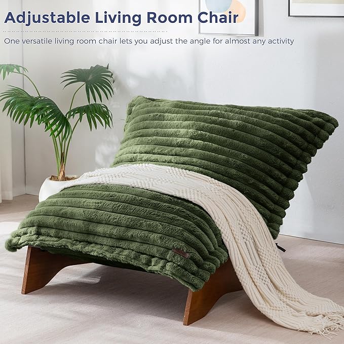 MAXYOYO Adjustable Living Room Chair, Convertible Bean Bag Chair & Recliner with Frame, Removable Cushion Floor Sofa Striped Fabric, Soft Upholstered Lounge for Bedroom, Dorm, Green