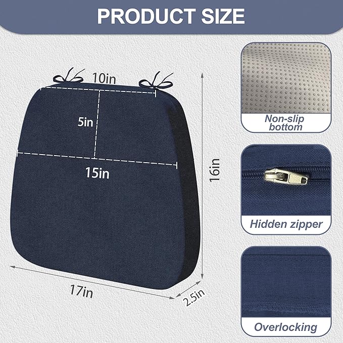 17'' x 16'' x 2.5"Thick Chair Cushions for Dining Chairs, 6 Pack WaterProof Easy Clean Kitchen Chair Pads with Ties and Non-Slip Backing - 30D High Elastic Foam Soft Kitchen Chair Cushions