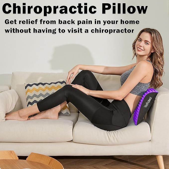 Back Stretcher Pillow – Pain Relief for Lower Back, Lumbar Support, Posture Correction, Sciatica Aid, Orthopedic Design, Easy to Use at Home, Office, or Anywhere, Orthopedist Recommended (Purple)