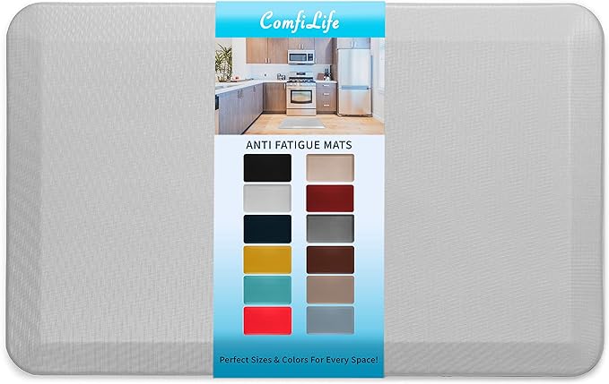 ComfiLife Anti Fatigue Floor Mat – 3/4 Inch Thick Kitchen Mats for Floor, Standing Desk Mat, Kitchen Rug – Comfort at Home, Office – Durable – Stain Resistant – Non-Slip Bottom (20" x 32", Silver)