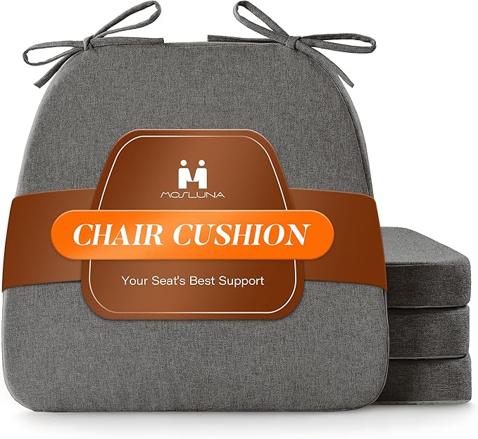 Chair Cushions for Dining Chairs Set of 4, D-Shaped Chair Pads with Non-Slip Bottom, Kitchen Seat Cushions with Removable Cover, 16 x 17 inch, Dark Grey
