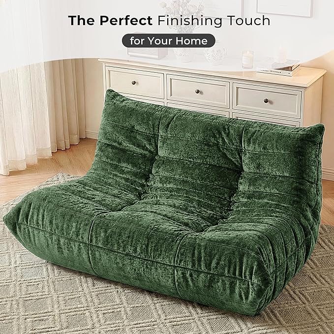 HABUTWAY Bean Bag Chair, Giant Bean Bag Chairs for Adults, Loveseat Fireside Chair, 2 Seater Lazy Bean Bag Sofa Memory Foam Couch for Living Room, Bedroom, Office (Green)