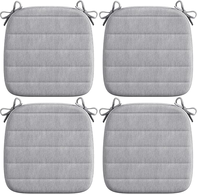Codi Dining Chair Cushions Set of 4, Indoor Chair Pad for Kitchen and Bar Stool - Washable, Non-Slip Seat Cushion with Ties, 16x17 inch, Grey, 4 Pack