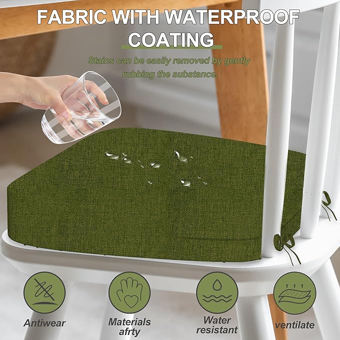 17'' x 16'' x 2.5"Thick Chair Cushions for Dining Chairs, 8 Pack WaterProof Easy Clean Kitchen Chair Pads with Ties and Non-Slip Backing - 30D High Elastic Foam Soft Kitchen Chair Cushions