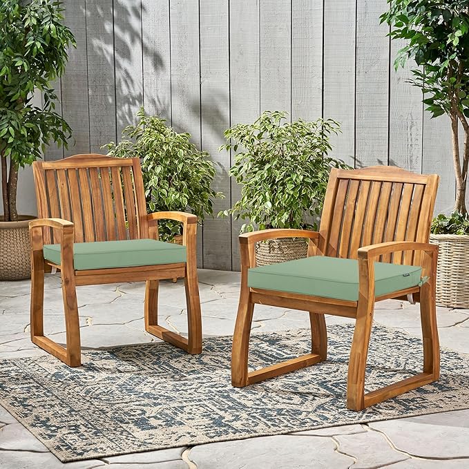 Outdoor Chair Cushions 16 x 17 Inch Water Resistant Patio Chair Cushions with Tie 3 Year Color Fastness Thick Outdoor Seat Cushion for Garden Lawn Patio Furniture Sage Green Set of 2