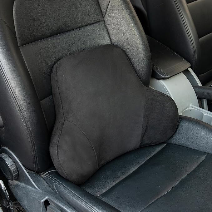 Lumbar Support Pillow for Car, Soft Memory Foam and Suede Cover, Back Support for Car Drivers and Passengers