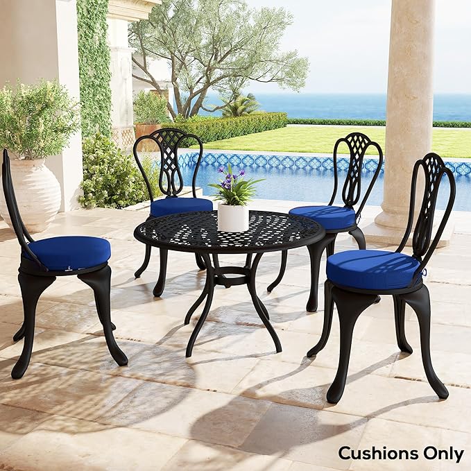 Outsunny Outdoor Bistro Chair Cushions Set of 4 with Machine Washable Cover, 15" x 15" x 3" Thick Round Seat Cushions for Patio Furniture with Ties, Chair Pads for Dining Chairs, Navy Blue