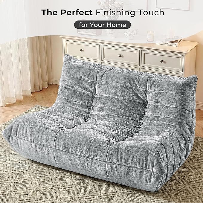 HABUTWAY Bean Bag Chair, Giant Bean Bag Chairs for Adults, Loveseat Fireside Chair, 2 Seater Lazy Bean Bag Sofa Memory Foam Couch for Living Room, Bedroom, Office (Light Grey)