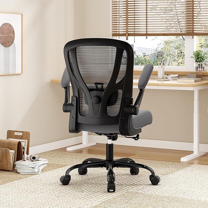 Office Chair Ergonomic Desk Chair - Mesh Computer Chair Breathable Task Chair with Wheels Adjustable Lumbar Support Home Desk Office Chairs with Flip up Armrest Gray 4 Pack
