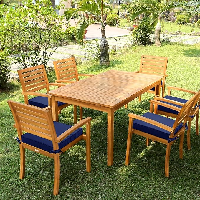 Outdoor Chair Cushions 16 x 17 Inch, Set of 6, Water Resistant Patio Chair Cushions with Tie 3 Year Color Fastness Thick Outdoor Seat Cushion for Garden Lawn Patio Furniture Navy