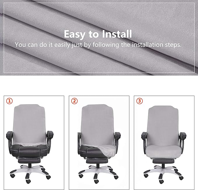 SARAFLORA Office Chair Cover- Medium, Silver Grey- Removable Computer Chair Cover for Office Chair with Zipper for Universal Rotating Chair Desk Chair Cover Chair Seat Washable Protector for Pets