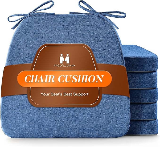 Chair Cushions for Dining Chairs Set of 6, D-Shaped Chair Pads with Non-Slip Bottom, Kitchen Seat Cushions with Removable Cover, 16 x 17 inch, Navy Blue