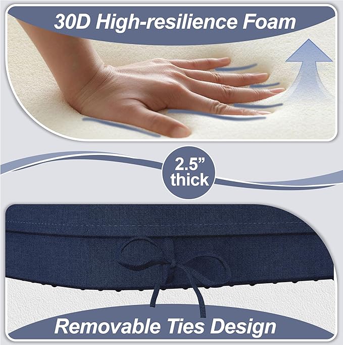 17'' x 16'' x 2.5"Thick Chair Cushions for Dining Chairs, 8 Pack WaterProof Easy Clean Kitchen Chair Pads with Ties and Non-Slip Backing - 30D High Elastic Foam Soft Kitchen Chair Cushions