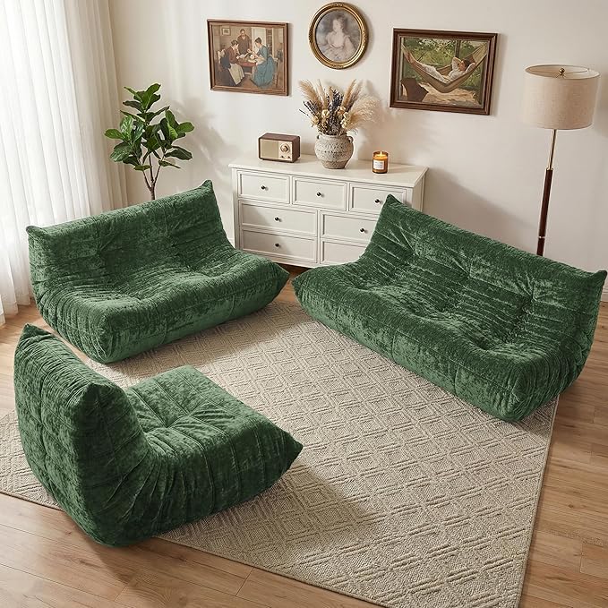 HABUTWAY Bean Bag Chair, Giant Bean Bag Chairs for Adults, Loveseat Fireside Chair, 2 Seater Lazy Bean Bag Sofa Memory Foam Couch for Living Room, Bedroom, Office (Green)