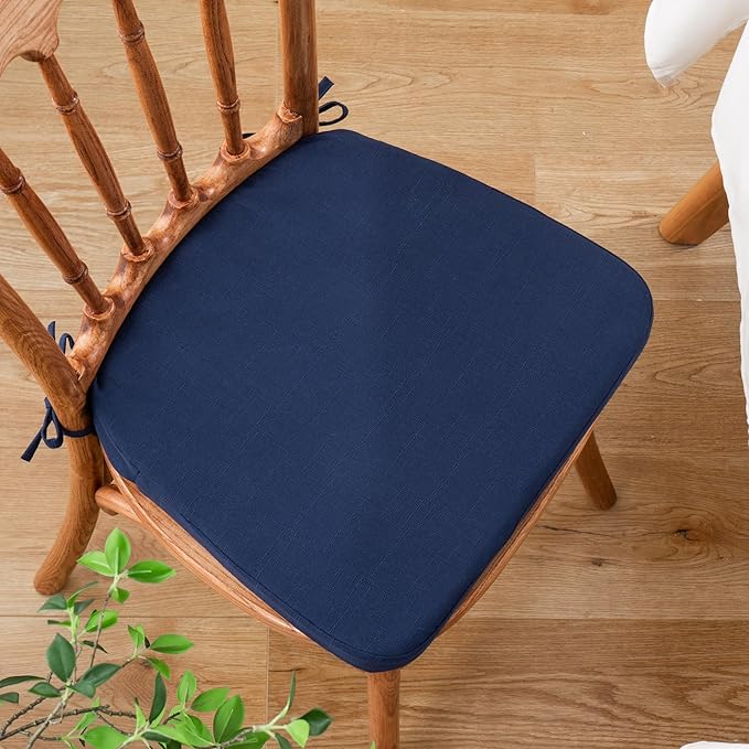 Battilo Chair Cushions for Dining Chairs with Ties, Indoor/Outdoor Kitchen Chair Pad with Non-Slip Backing, Dining Seat Cushion with Machine Washable Removable Cover, 16"x16"x2", Set of 2, Navy