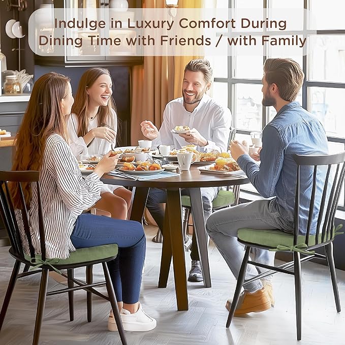 Codi Dining Chair Cushions 2 Pack, Thick Chairs Pads for Indoor Kitchen Room - Washable, Non-Slip Memory Foam Seat Cushion with Ties, 16.5"x16.5"x 3.5", Set of 2, Sage New