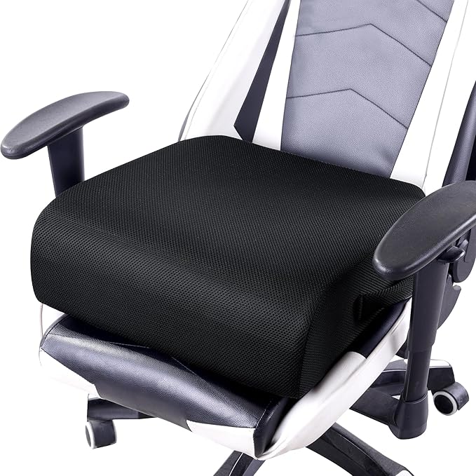 MABOZOO Extra Thick Chair Cushions,Office Chair Booster Seat Cushion to Raise Seat Height for Pain Relief,18 x 16 x 5 inch Non Slip Memory Foam Thick Cushion with Carry Handle（Black）