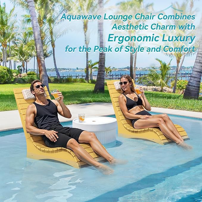 HDPS Pool Lounge Chairs Set of 4, Use in Pools Lounge Chairs up to 10-Inches of Water, Chaise Chairs with Headrest, Lounge Chair Outdoor, Fade-Resistant Pool Lounger for Deck