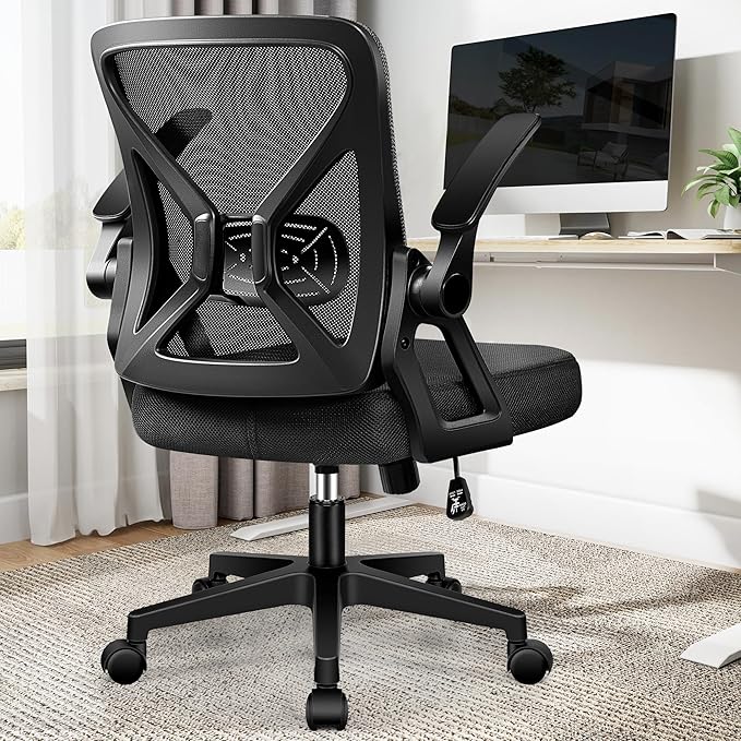 FelixKing Office Chair - Ergonomic Desk Chair Breathable Mesh Task with Wheels and Lumbar Support Home Desk Office Chairs with Flip up Armrest Rolling Swivel for Home Computer Black Pack of 2