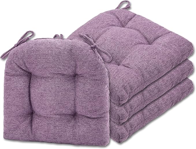 SQUARE MOON D-Shaped 3" Thick Chair Cushions, Chair Pads for Dining Chairs and Kitchen Chairs, Indoor Dining Room Seat Cushions with Ties, Machine Washable, 17" x 16" x 3", 4/Pack, Light Purple