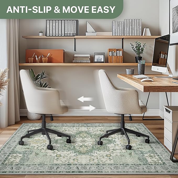 48"x72" Office Chair Mat for Hardwood Tile Floor, Under Desk Carpet Protector for Rolling Computer Chair Mat, Machine Washable Area Rug, Anti-Slip 1/5" Thick Low Pile Thin Vinyl Floor Mat, Green
