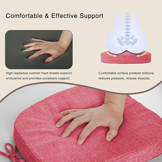 OVOV 14x14 Chair Cushions for Metal Dining Chairs Set of 4 Non Slip Thick Textured Chair Pads for Dining Chairs with Ties and Removable Cover (4, Pink)