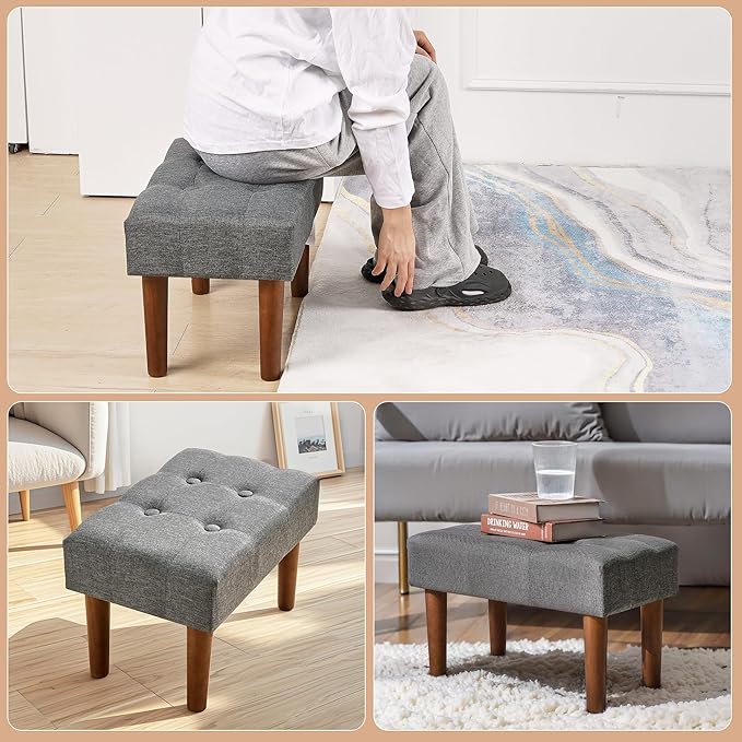 VECELO Small Foot Rest Under Desk Ottoman, Linen Foot Stool with Legs, Rectangle Footrest Leg Rest for Sofa, Relieve Stress, Better Posture, Ottoman Rest Stools for Living Room Entryway, Gray