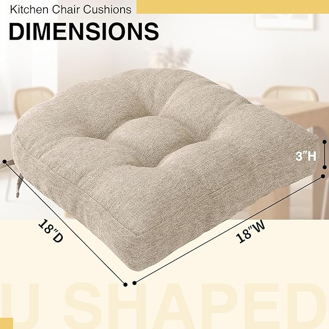 Tromlycs Chair Cushions for Dining Chairs Kitchen Seat Cushions Room Set of 4 Pads with Ties Indoor Non Slip Office 18 x 18 Inch, Beige