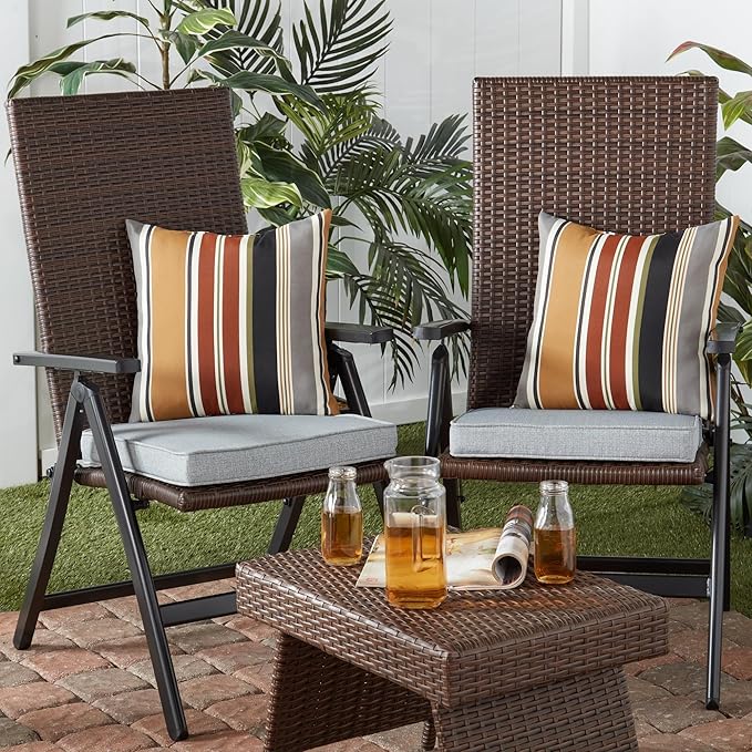 Outdoor 18 inch Square Patio Dining Chair Pads – Comfortable Fiber-Filled Seat Cushions with Ties, Reversible Polyester Fabric - Heather Gray, Set of 2