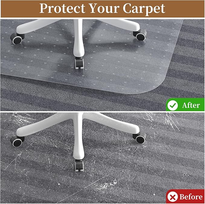 Office Chair Mat for Carpet, 53" X 45" X 0.09" Desk Chair Mat for Carpet Floors, Clear and Thick Rolling Computer Chair Mats with Non-Slip Studded for Home and Office Low Pile Carpets