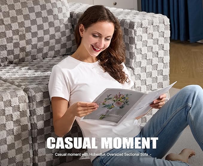 Modular Sectional Sofa 2 Seater Loveseat Modular Couch with Deep Seat Memory Foam Cloud Chair with Pillows Oversized Sectional Sofa for Living Room Bedroom (Plush Grey, Loveseat)