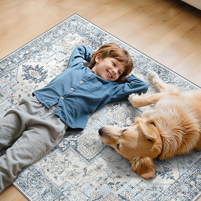 30"x48" Office Chair Mat for Hardwood Tile Floor, Under Desk Carpet Protector for Rolling Computer Chair Mat, Machine Washable Area Rug, Anti-Slip 1/5" Thick Low Pile Thin Vinyl Floor Mat, Blue